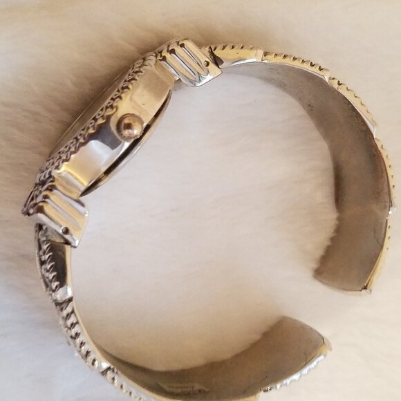 Silver watch cuff w rhinestones w attached battery - Picture 2 of 4